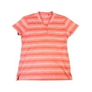 Columbia Striped Coral V-Neck Polo Womens Large Performance Active Golf Shirt